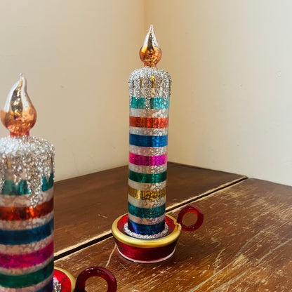 Retro Stripe Glass Tabletop Candle