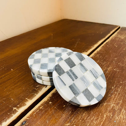 Black & White Set of Checkered Stone Coasters