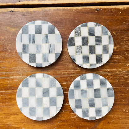 Black & White Set of Checkered Stone Coasters