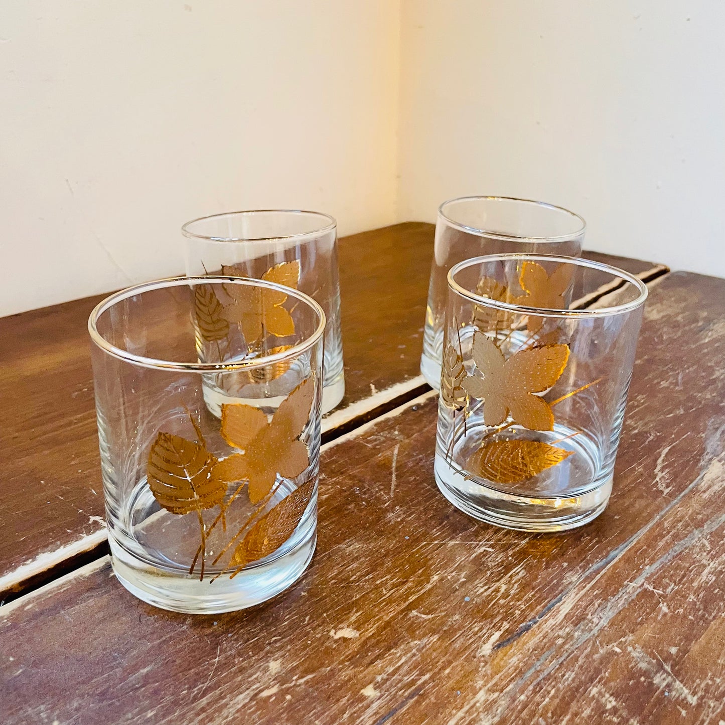 Libby Glassware Autumn Leaves Rocks Glasses - Vintage