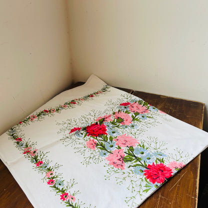 Pink & Blue Carnation Table Cloth- Vintage
