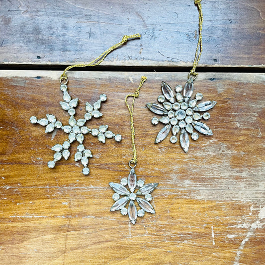 Jeweled Golden Snowflake Ornaments- Set of 3