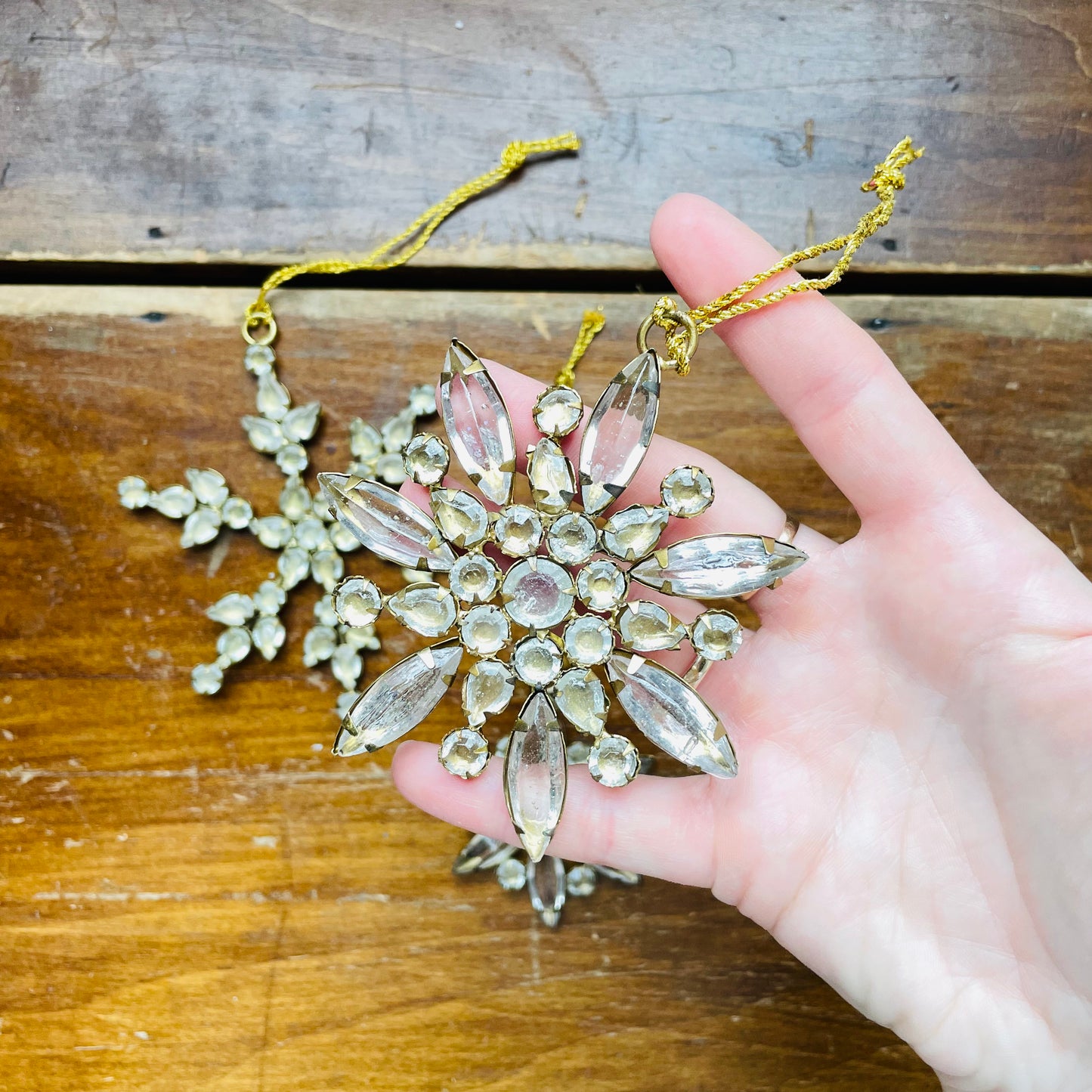 Jeweled Golden Snowflake Ornaments- Set of 3