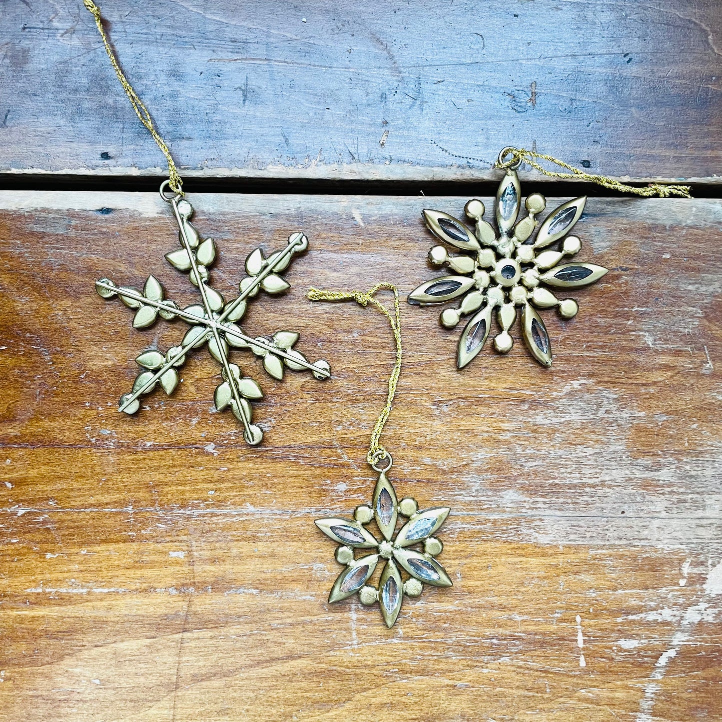 Jeweled Golden Snowflake Ornaments- Set of 3