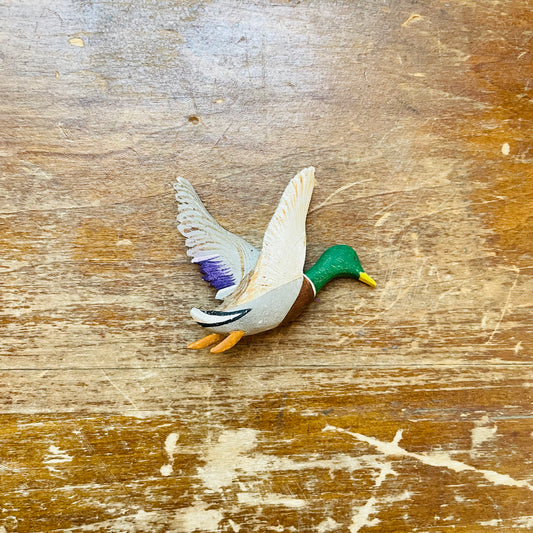 Wooden Mallard Duck Brooch- Vintage