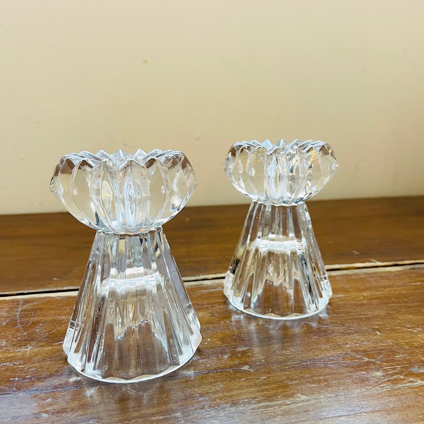 Diamond Fire Glass Candle Stick Holders- Vintage