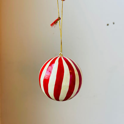 Candy Christmas Striped Ball Ornament with Tassel