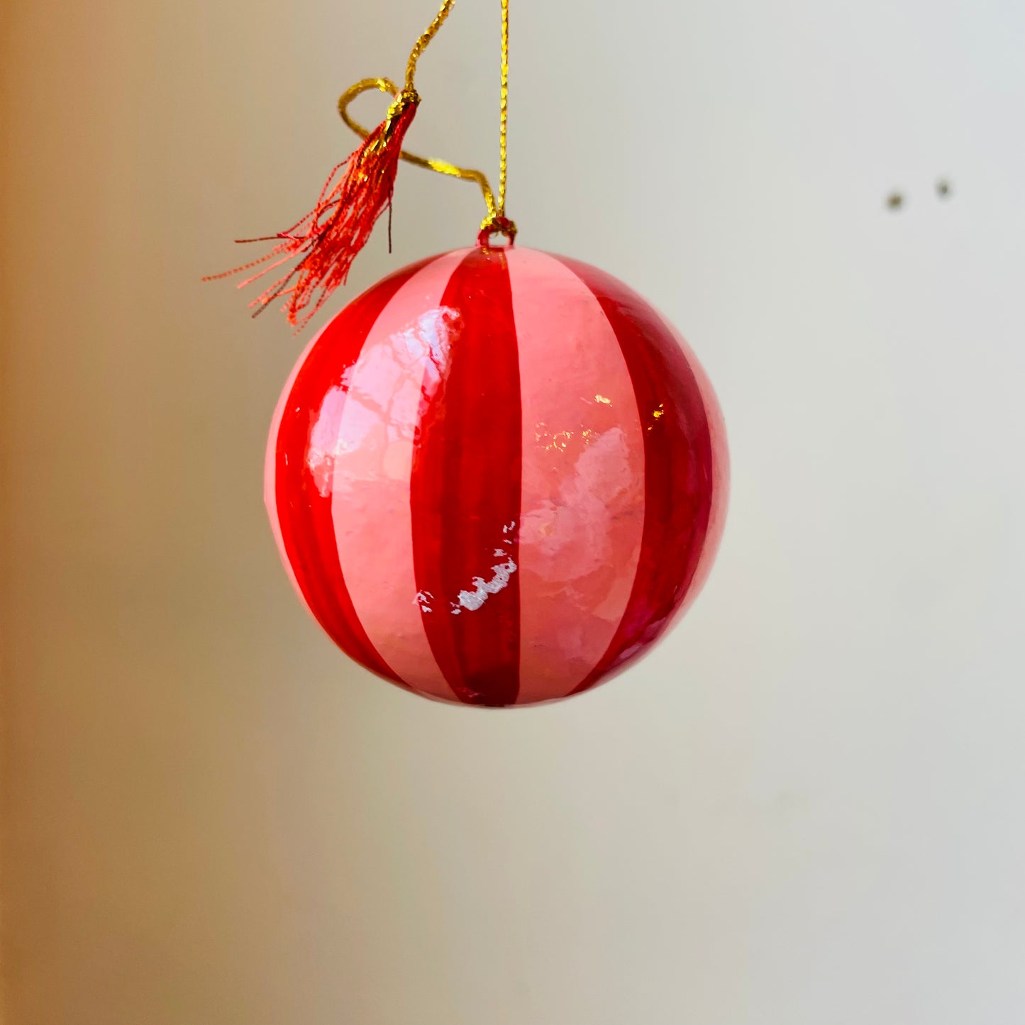 Candy Christmas Striped Ball Ornament with Tassel