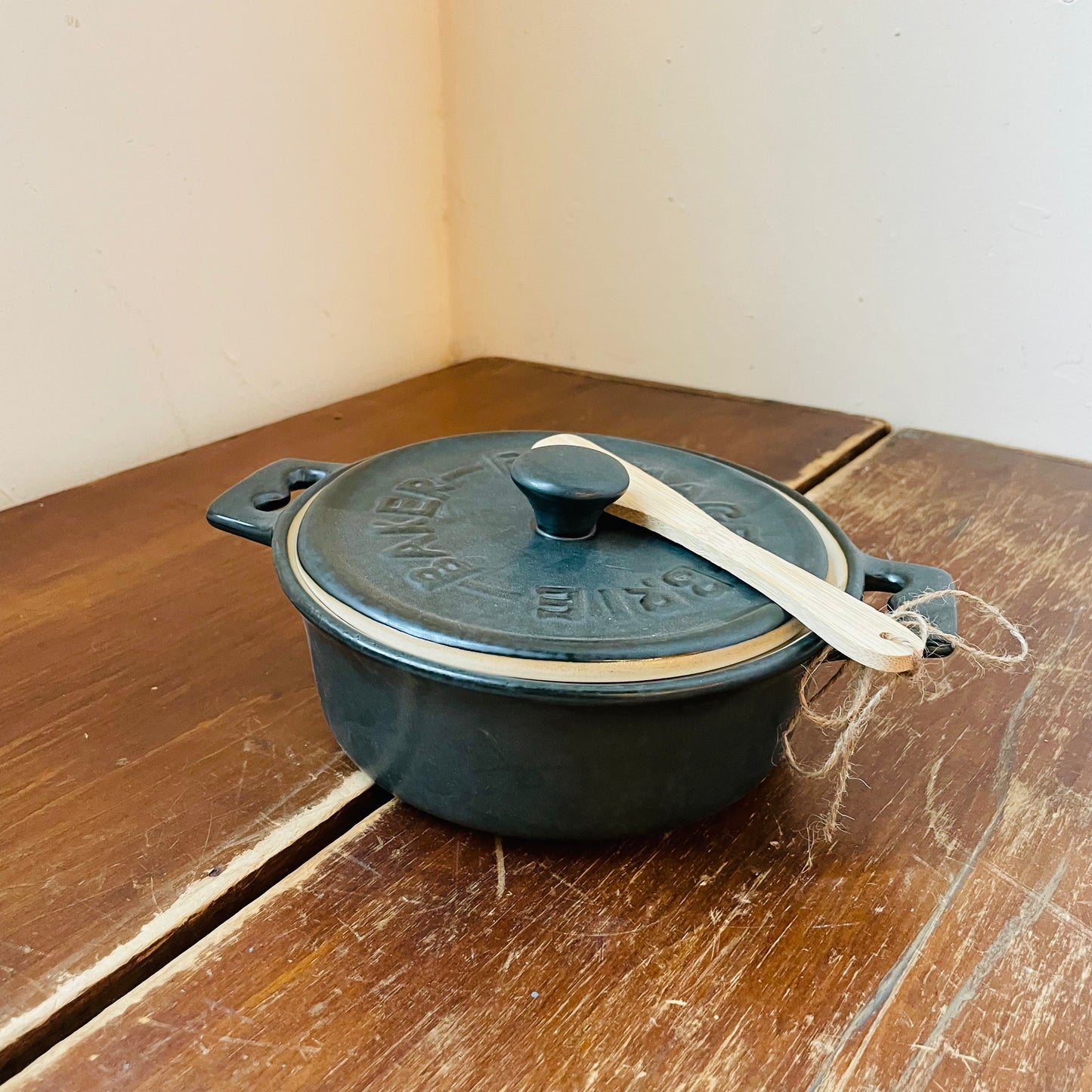 Matte Black Stoneware Brie Baker