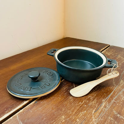 Matte Black Stoneware Brie Baker