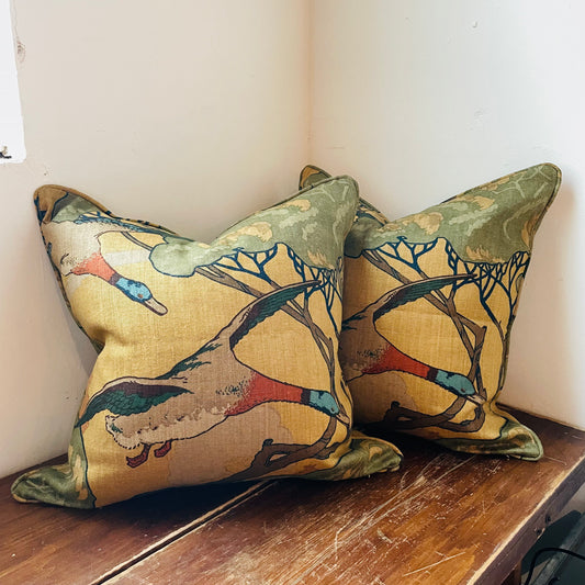 Taupe Double Sided Print Flying Ducks Pillow