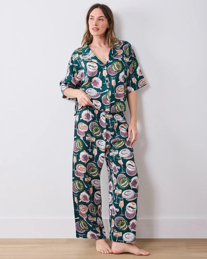 Peacock Feather Champagne & Caviar Satin Wildest Dreams Long PJ Set