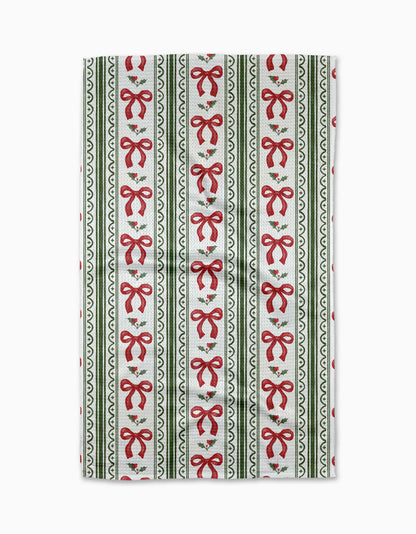 Christmas Bow Stripe Tea Towel