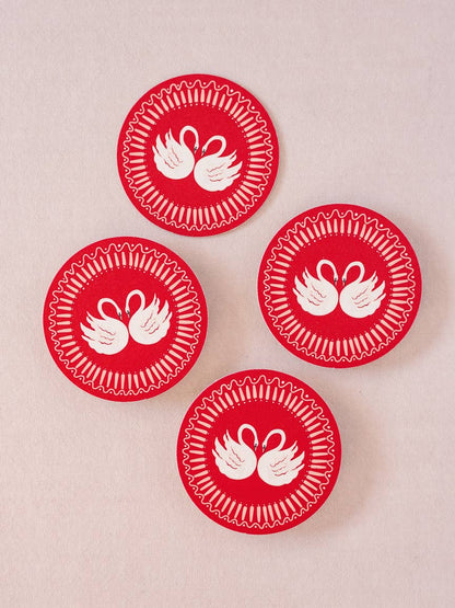 Rose Red Swan Romance Coasters - Set of 4