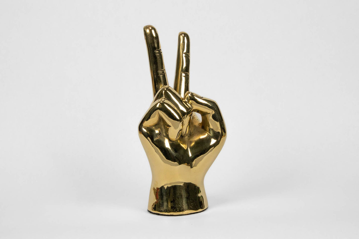 Peace Sign Hand Sculpture in Brass