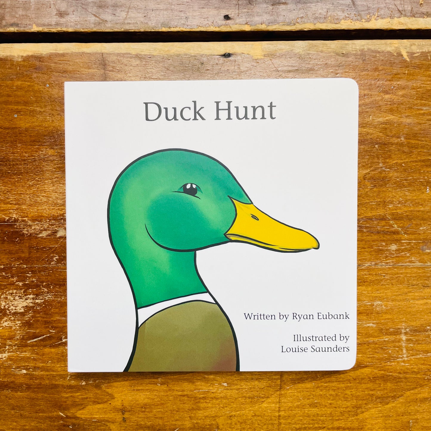 A children's board book titled 'DUCK HUNT' with a cartoon duck on the cover, written by Ryan Tank and illustrated by Louis Sands.