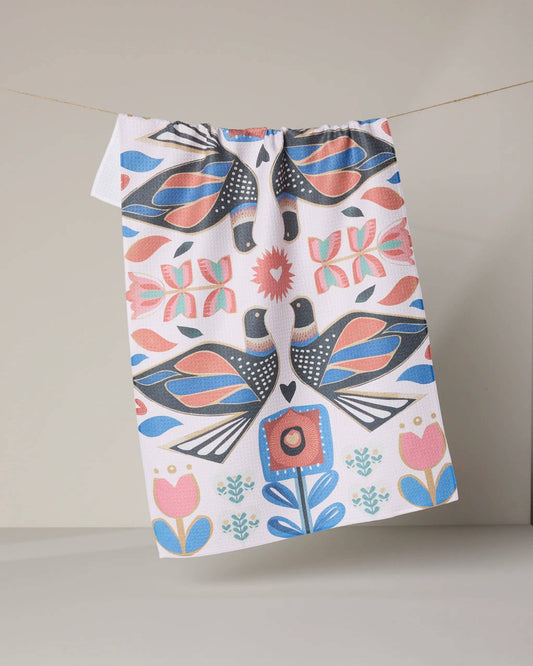 Scandi Lovebirds Tea Towel