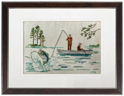 Fish On Cross-Stitch Framed Print