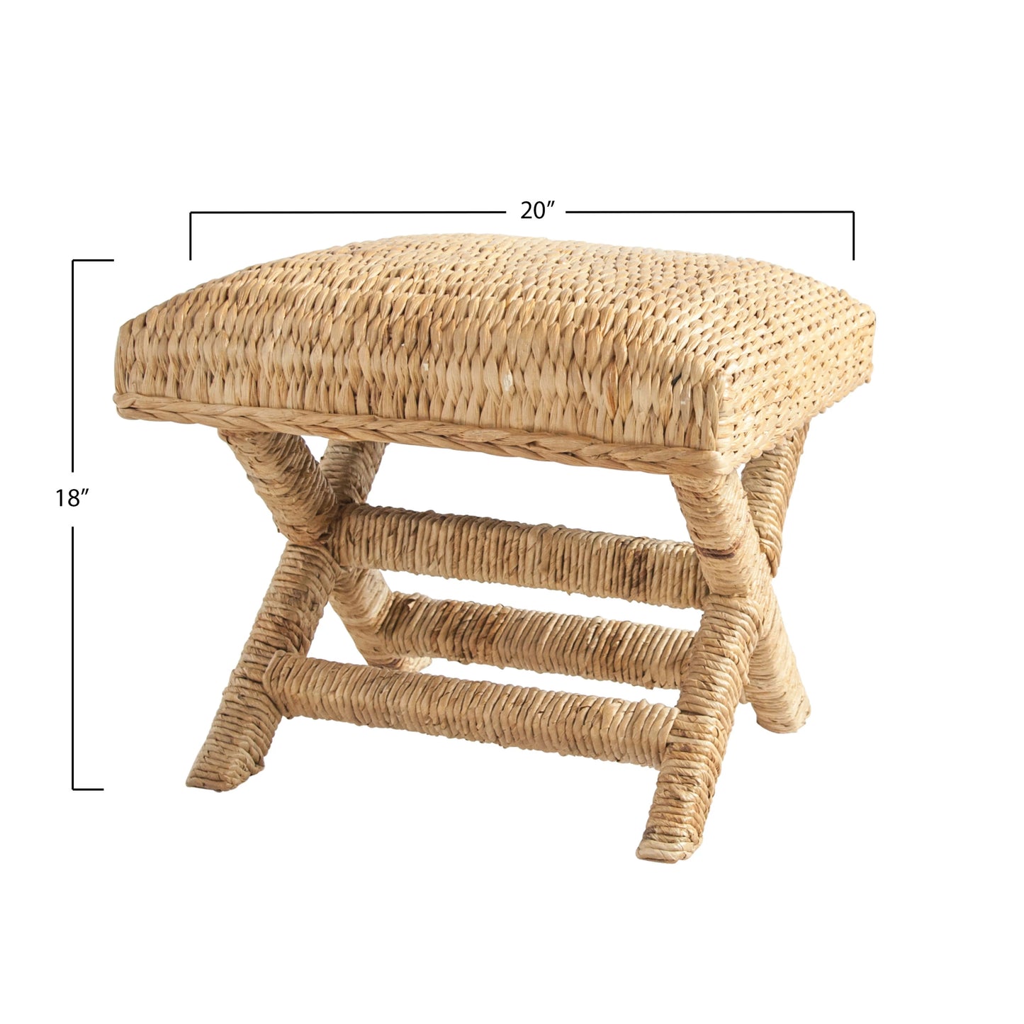 Woven Water Hyacinth and Wood Stool