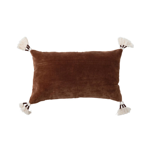 Brown Velvet & Cream Tassel Pillow
