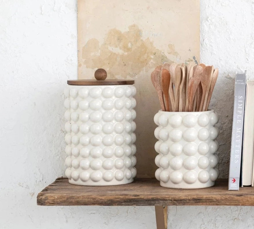 Stoneware Canister with Raised Dots
