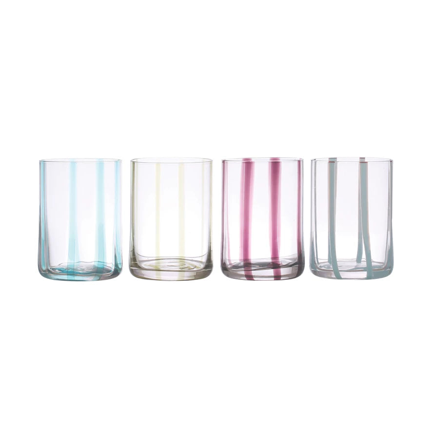 Hand-painted Striped Drinking Glasses- Set of 4