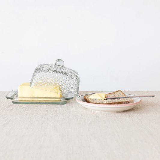 Embossed Glass Butter Dish