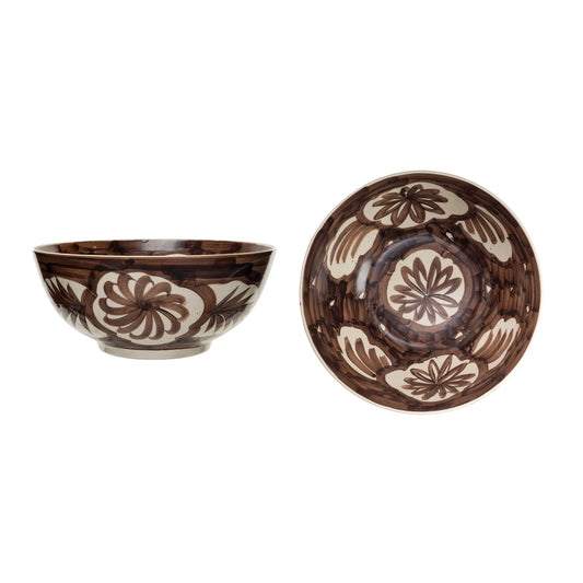 Hand-Painted Stoneware Bowl w/ Design
