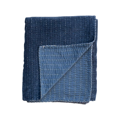 Blue Velvet Kantha Stitch Throw