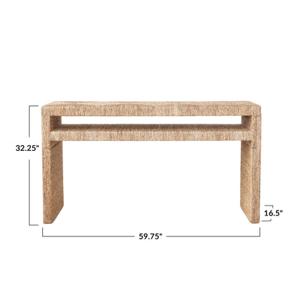 Hand-Woven Water Hyacinth & Acacia Wood Console Table