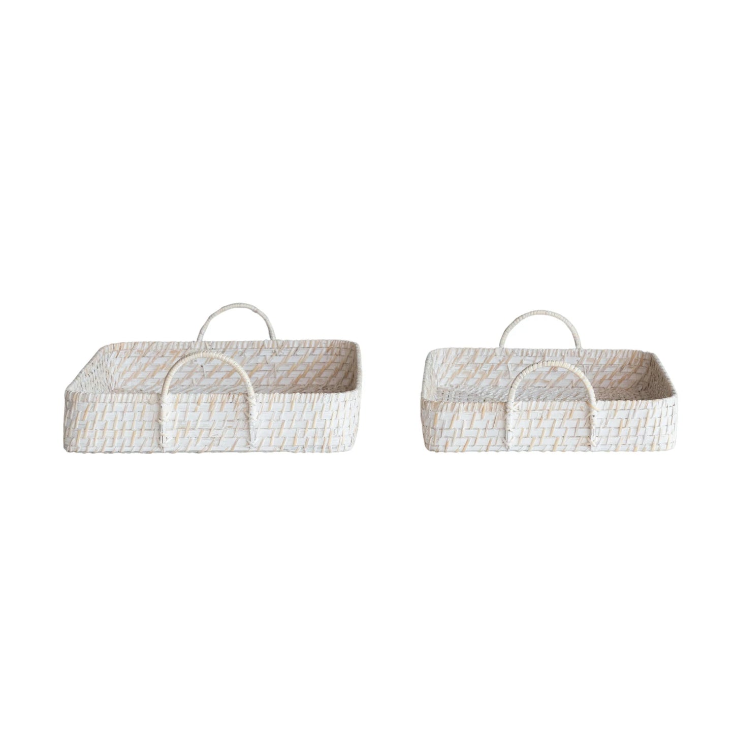 White Hand-Woven Bamboo Tray Set