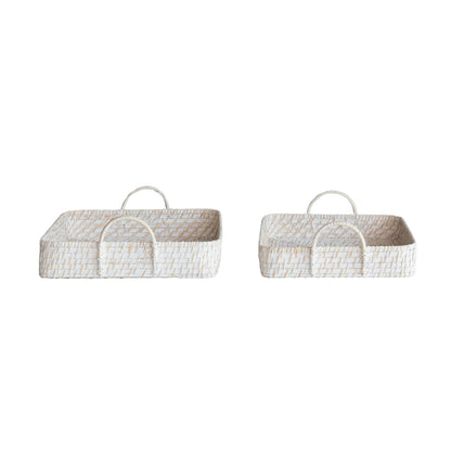 White Hand-Woven Bamboo Tray Set