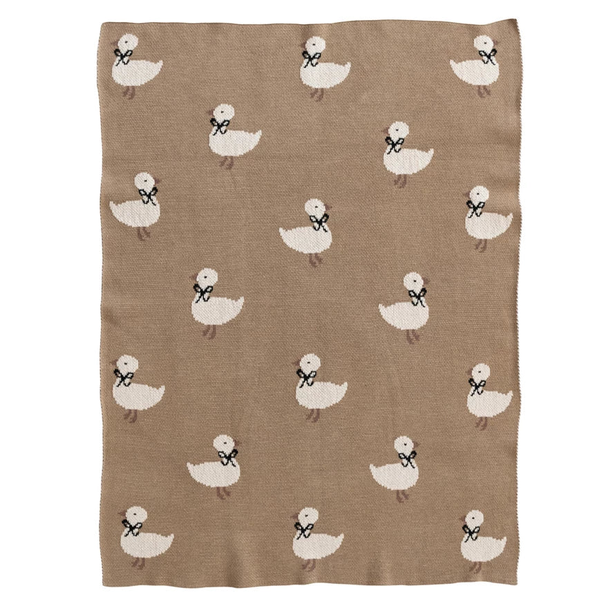 Duckling with Bow Cotton Knit Blanket