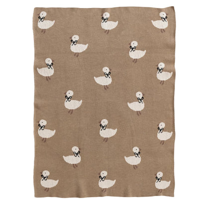 Duckling with Bow Cotton Knit Blanket