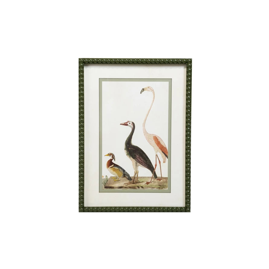 Waterbirds Reproduction Print in Green Bobbin Frame