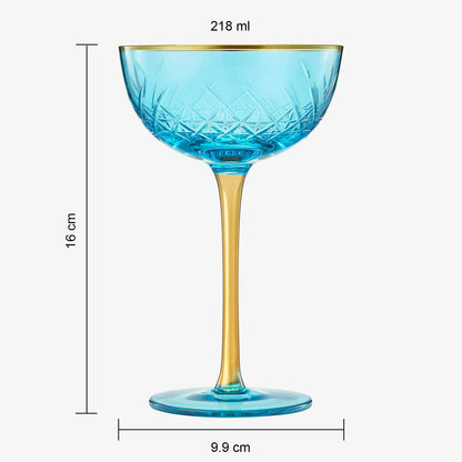 Blue Art Deco Coupe Glasses- Set of 4