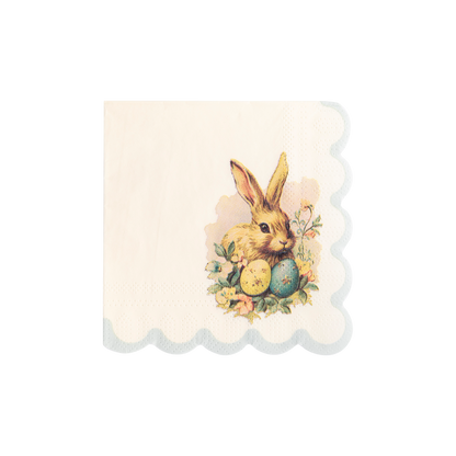 Vintage Easter Bunny Scallop Paper Cocktail Napkin