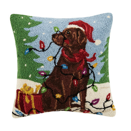 Holiday Chocolate Lab Hook Pillow