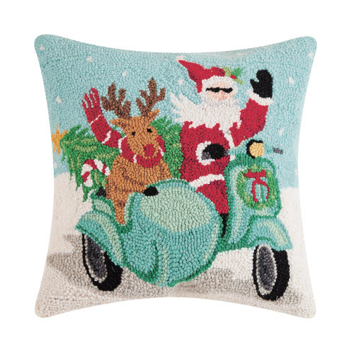 Santa & Reindeer in Sidecar Hook Pillow