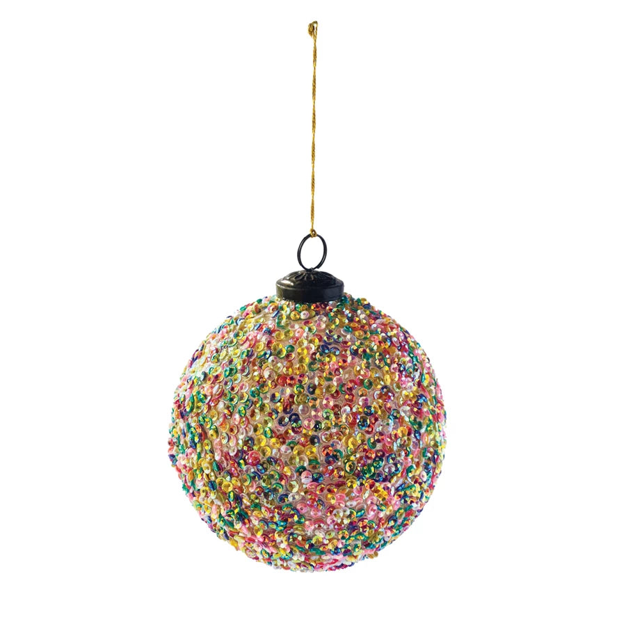 Recycled Glass Ball Ornament w/ Sequins