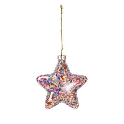 Glass Star Ornament Filled w/ Sequins