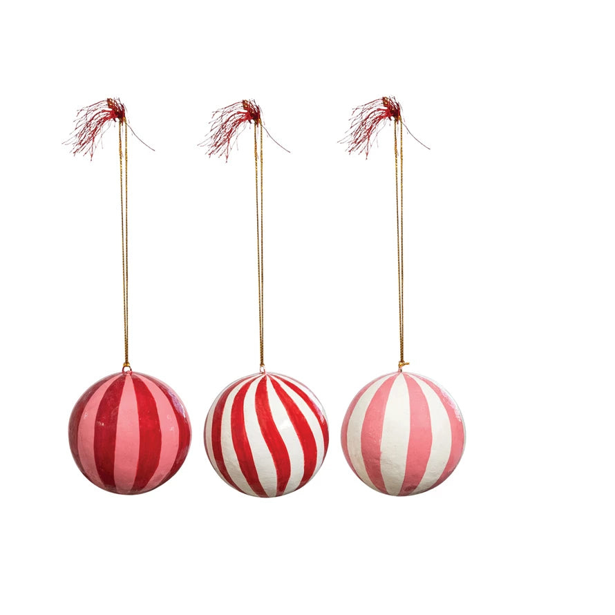 Candy Christmas Striped Ball Ornament with Tassel