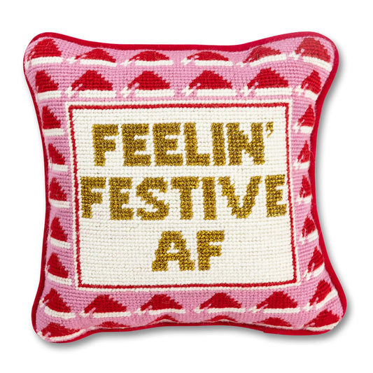 Festive AF Needlepoint Pillow