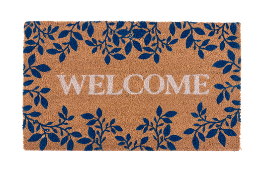 "Welcome" Blue Leaves Doormat