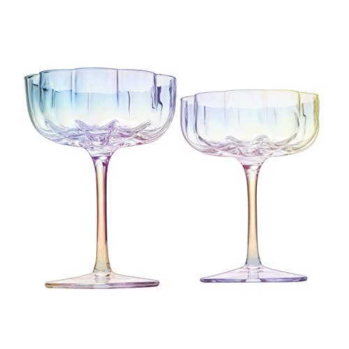 Iridescent Flower Champagne Coupes- Set of 4