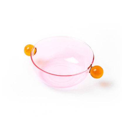 Lollipop Pink & Amber Color Block Glass Bowl