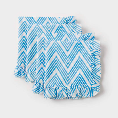 Blue ZigZag Ruffled Napkins- Set of 4