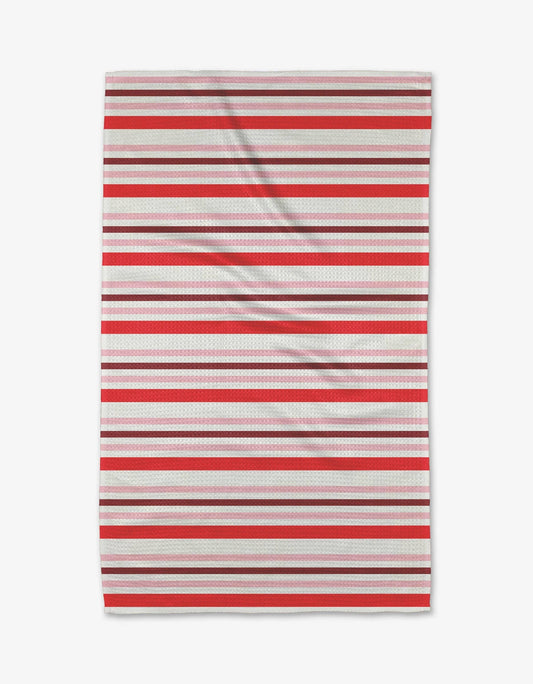 Pink Christmas Stripes Tea Towel