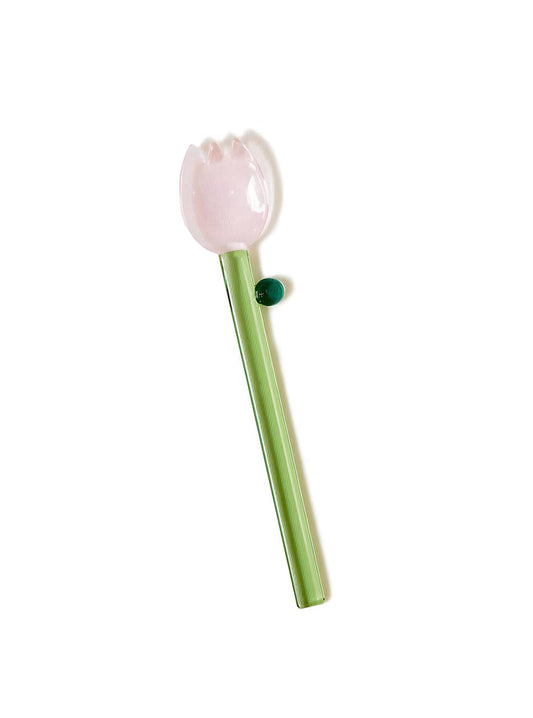 "Fleur" Pink Tulip Flower Shape Glass Spoon