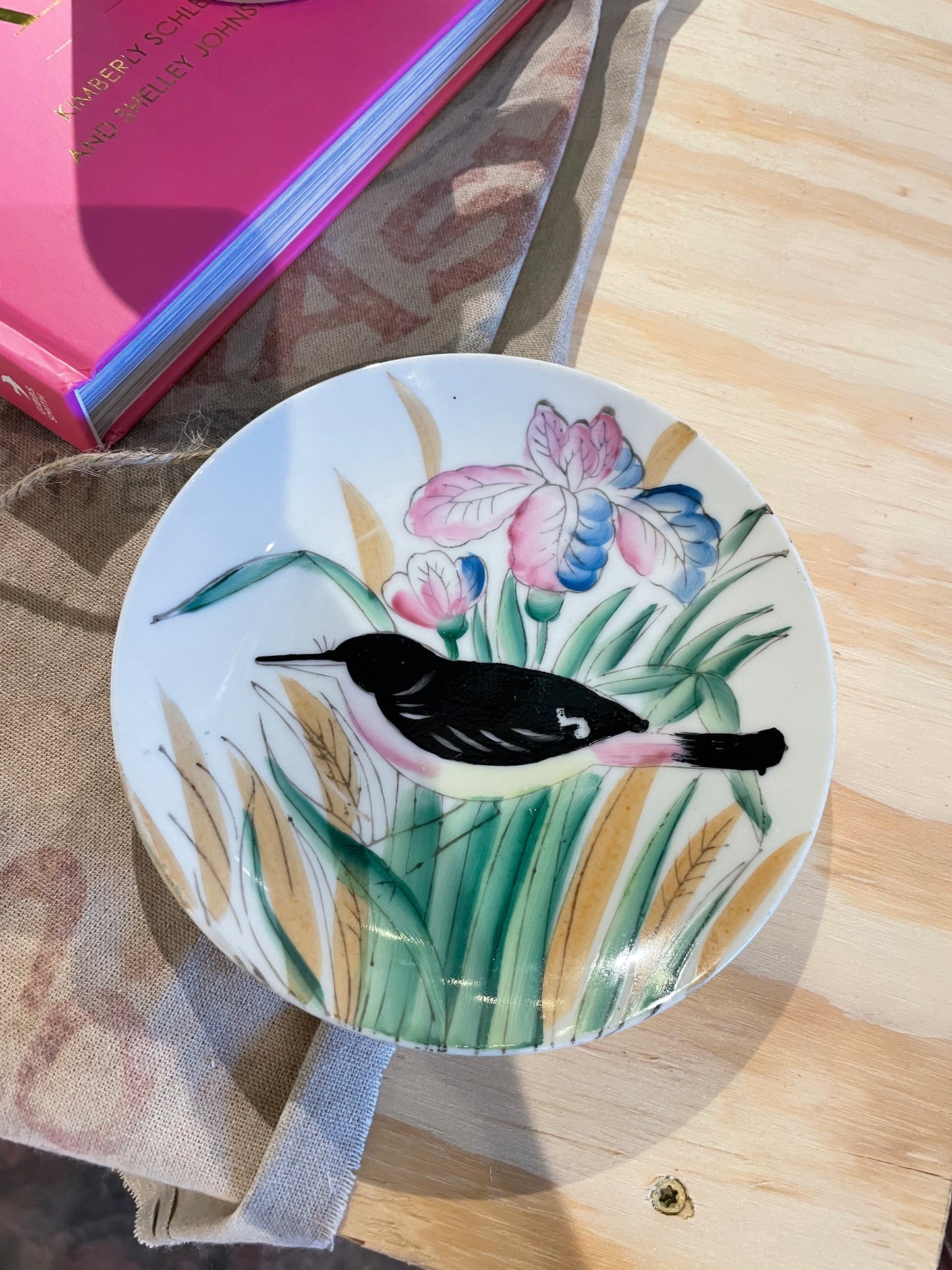 Hand Painted Black Bird Plate- Vintage